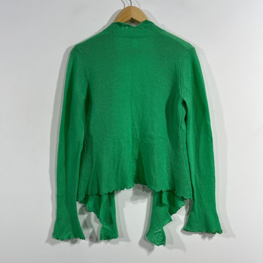 Margaret Loves Peter 100% Scottish Cashmere Green Ruffle Pointelle Cardigan M - Picture 6 of 9